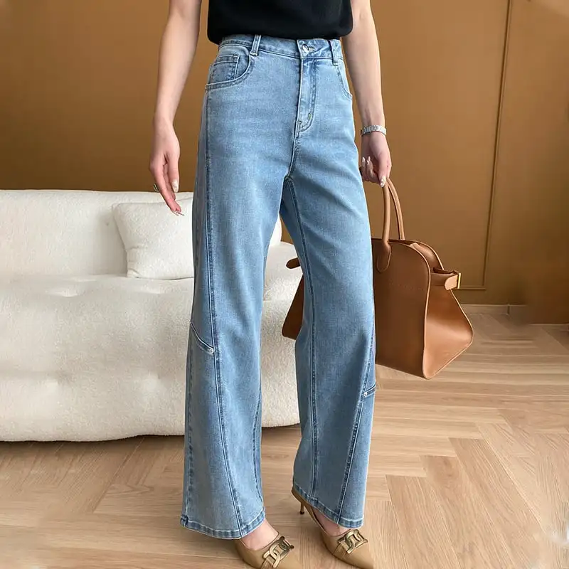 ボトムス デニムパンツ ジーンズ ハイウエスト ワイド ライトブルー