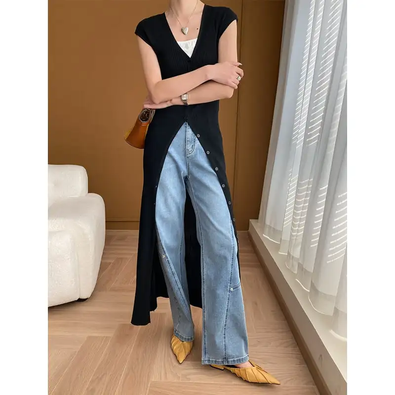 ボトムス デニムパンツ ジーンズ ハイウエスト ワイド ライトブルー