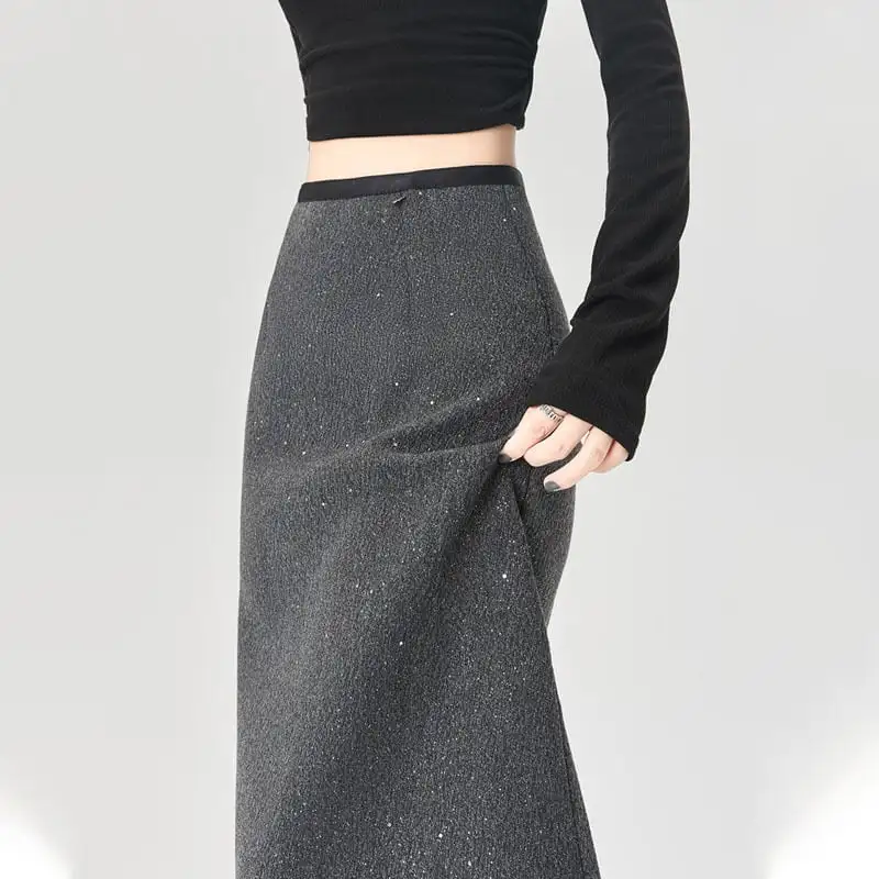 ボトムス スカート 2色展開 スパンコール バックスリット グレー ブラック