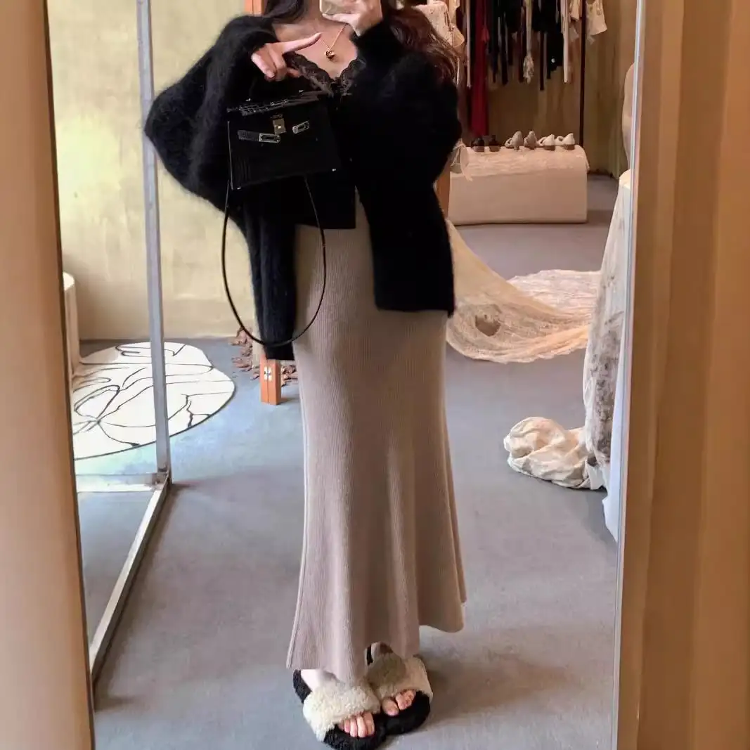 ボトムス スカート 3色展開 ニット エレガント コーヒー色 ベージュ ライトピンク