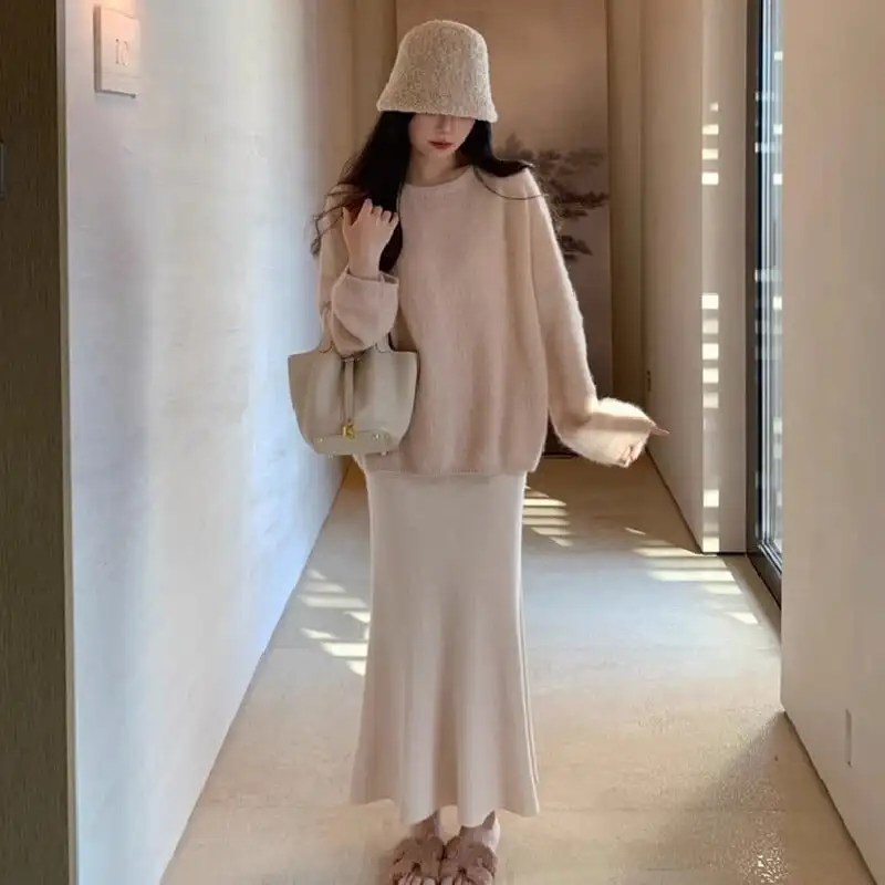 ボトムス スカート 3色展開 ニット エレガント コーヒー色 ベージュ ライトピンク