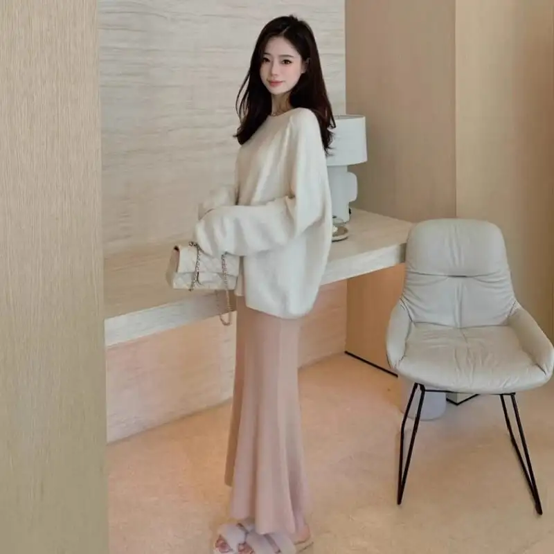 ボトムス スカート 3色展開 ニット エレガント コーヒー色 ベージュ ライトピンク