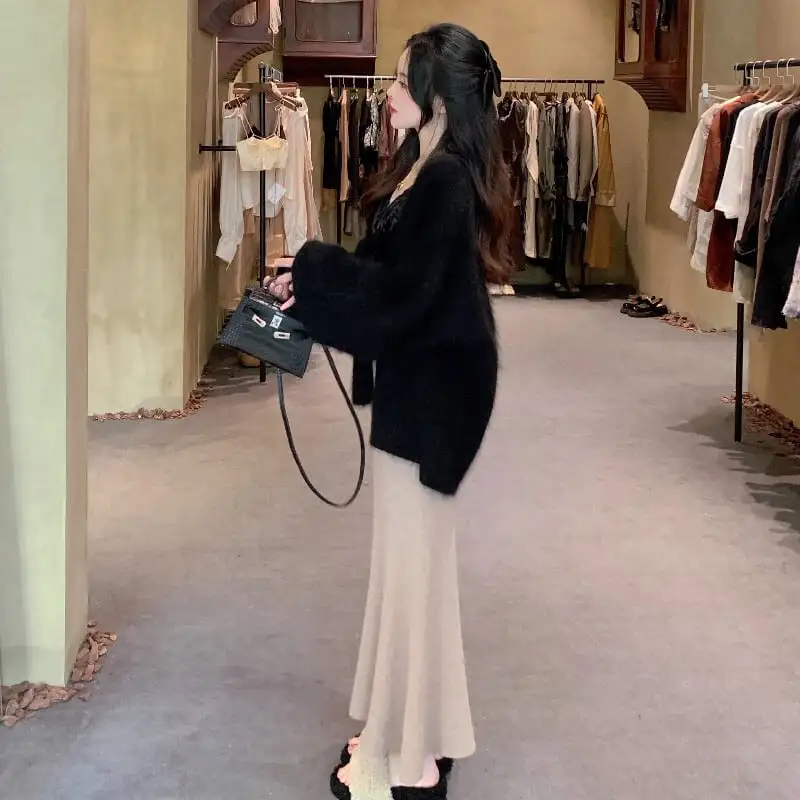 ボトムス スカート 3色展開 ニット エレガント コーヒー色 ベージュ ライトピンク