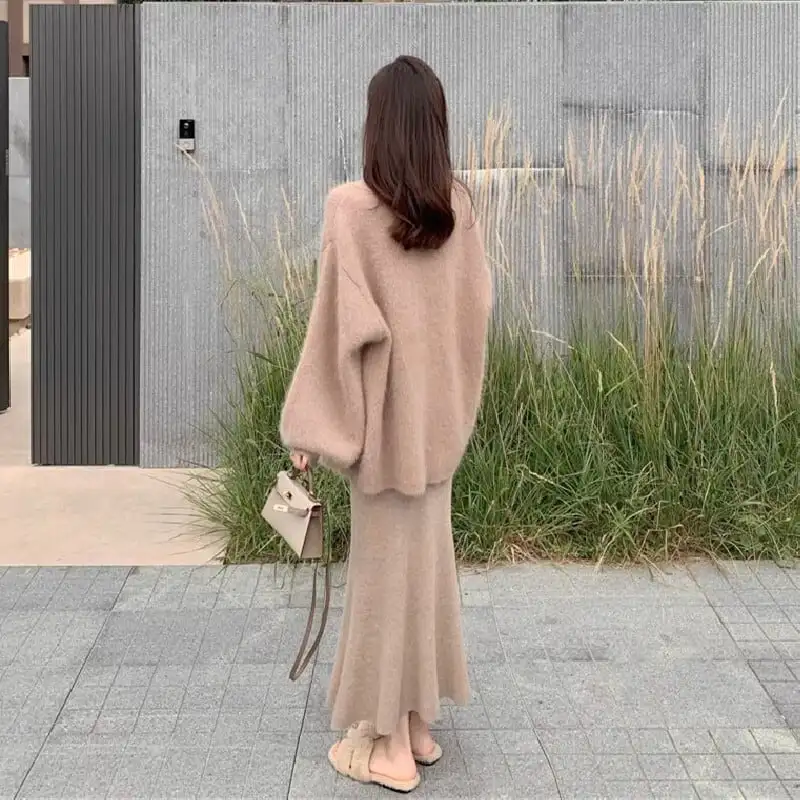 ボトムス スカート 3色展開 ニット エレガント コーヒー色 ベージュ ライトピンク