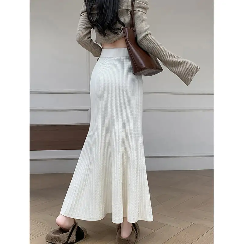 ボトムス スカート ニット ロング丈 フィッシュテール イエロー ベージュ ブラック