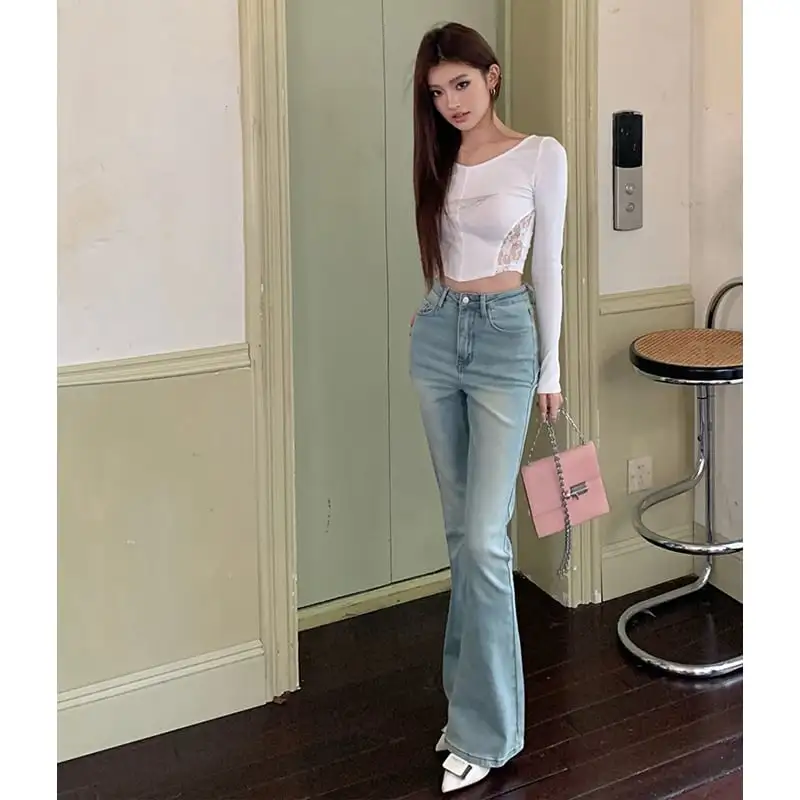 ボトムス デニムパンツ レトロ フレア ライトブルー