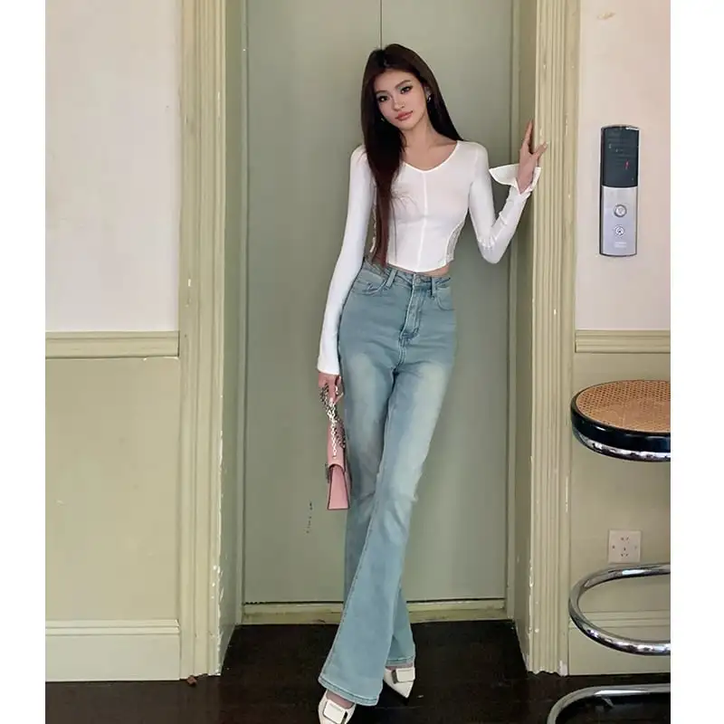 ボトムス デニムパンツ レトロ フレア ライトブルー