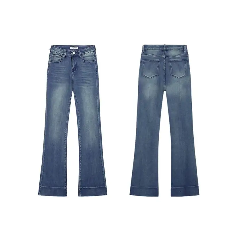 ボトムス デニムパンツ 縦長効果 ワイドレッグパンツ ブルー S M L XL