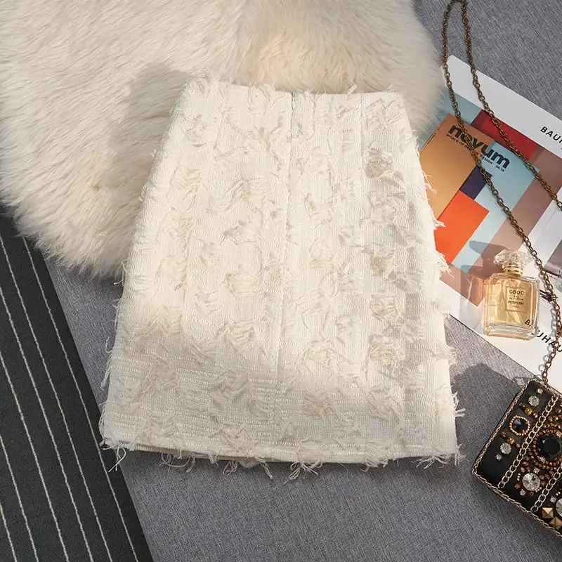 ボトムス スカート 3色展開 ミニスカート ハイウエスト タッセル ブラック ベージュ ピンク