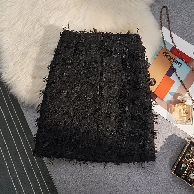 ボトムス スカート 3色展開 ミニスカート ハイウエスト タッセル ブラック ベージュ ピンク