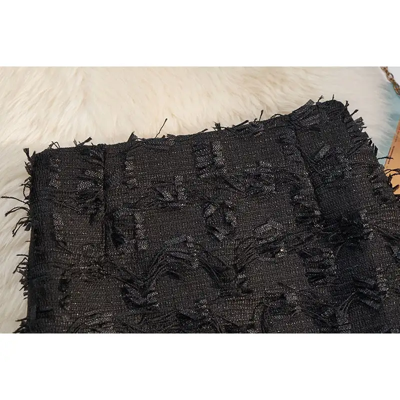 ボトムス スカート 3色展開 ミニスカート ハイウエスト タッセル ブラック ベージュ ピンク