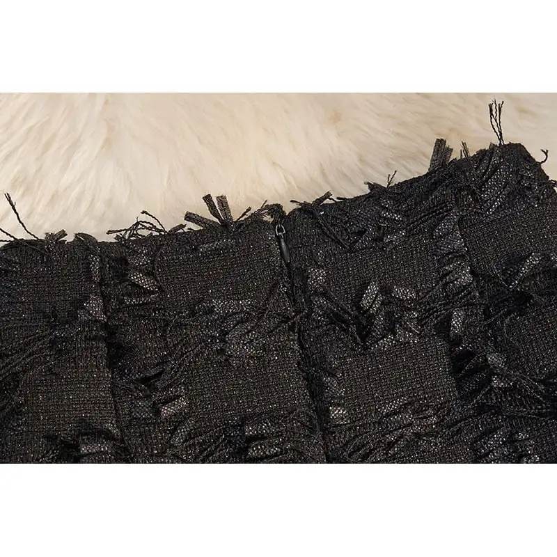 ボトムス スカート 3色展開 ミニスカート ハイウエスト タッセル ブラック ベージュ ピンク