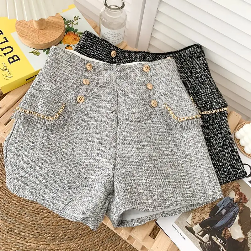 ボトムス カジュアルパンツ ミニ丈 ツイード 綺麗め おしゃれ アプリコット グレー ブラック