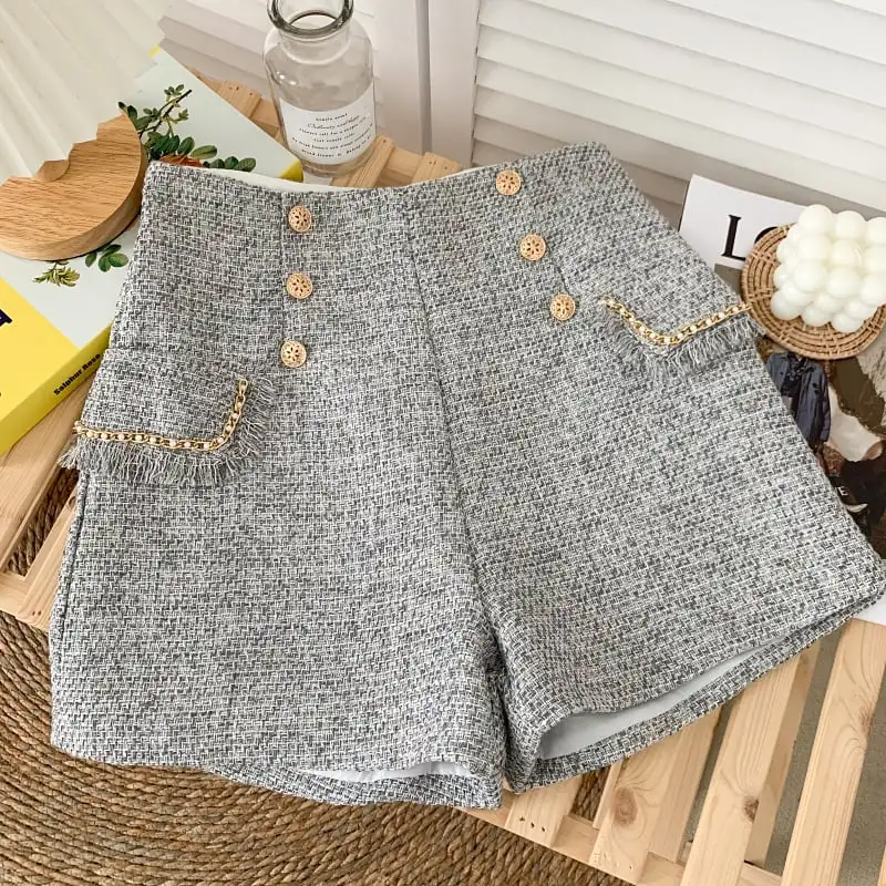 ボトムス カジュアルパンツ ミニ丈 ツイード 綺麗め おしゃれ アプリコット グレー ブラック