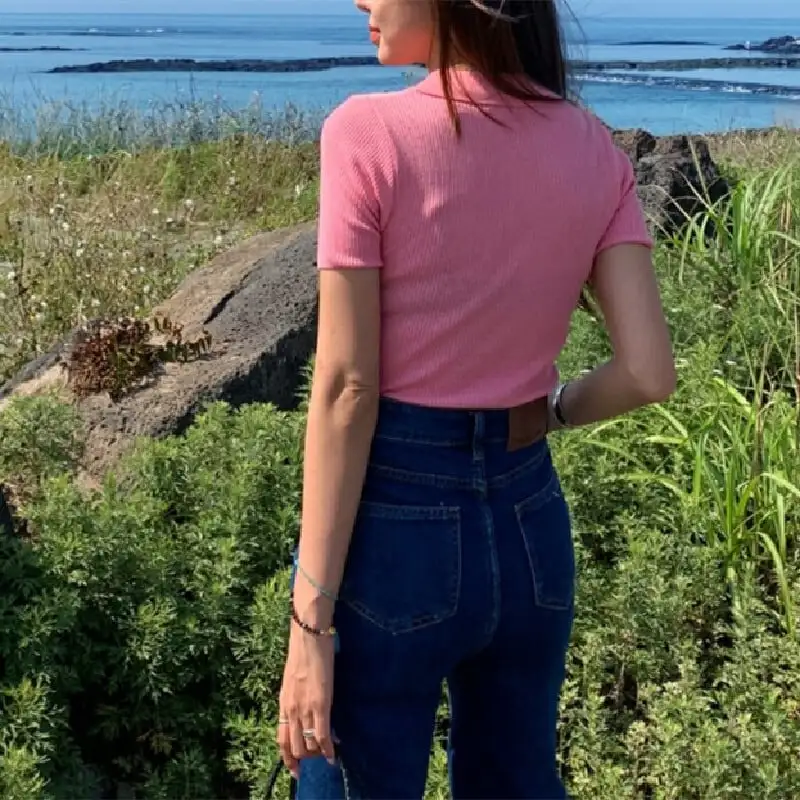 ボトムス デニムパンツ 2色展開 ベルボトム ハイウエスト ダークブルー ライトブルー