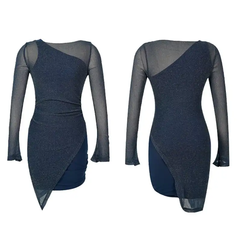 セットアップ セクシー 主役級 不規則 チュール素材 Tシャツ+ワンピース ネイビー
