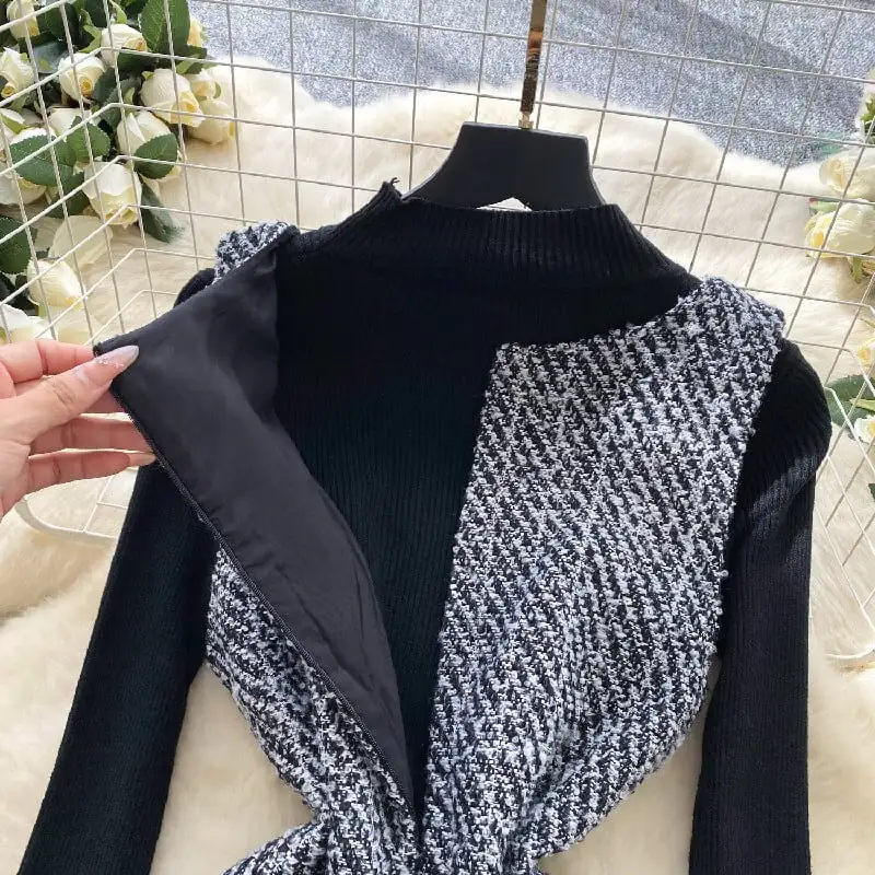 セットアップ トップス+ベストワンピース スクエアネック ペプラム ブラック+グレー