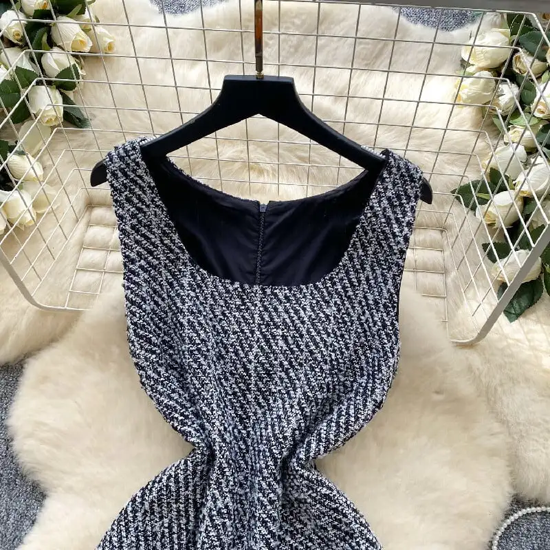 セットアップ トップス+ベストワンピース スクエアネック ペプラム ブラック+グレー