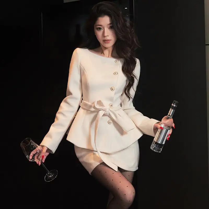 セットアップ トップス+スカート 気質満点 通勤 ライトベージュ