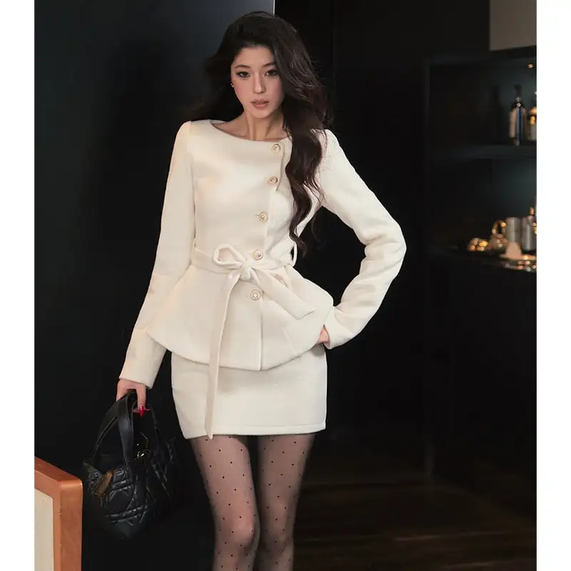 セットアップ トップス+スカート 気質満点 通勤 ライトベージュ