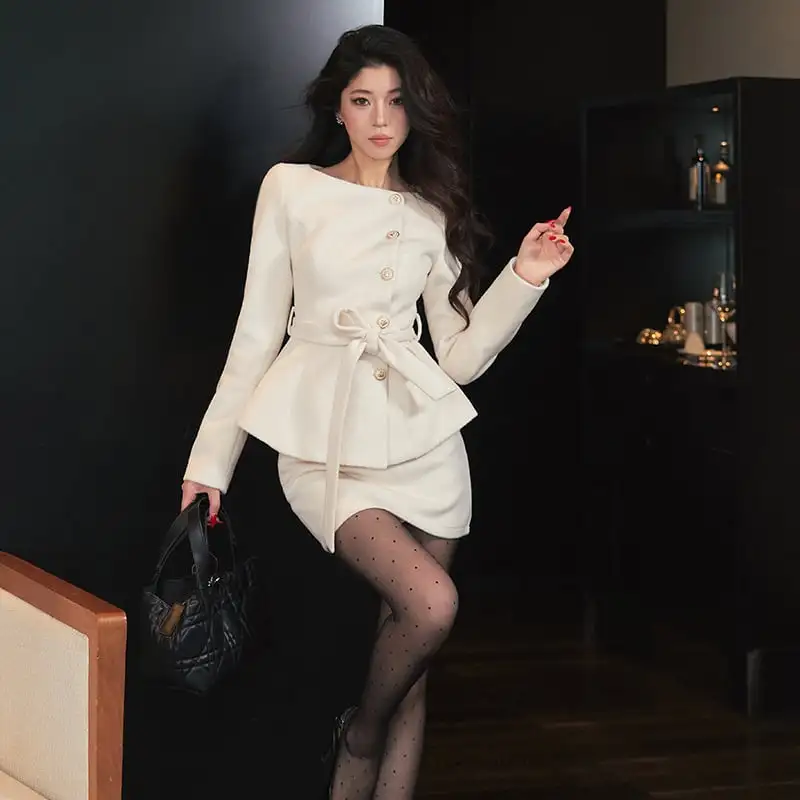 セットアップ トップス+スカート 気質満点 通勤 ライトベージュ