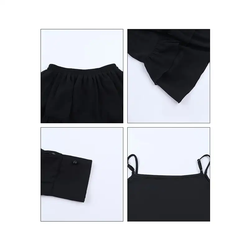 セットアップ トップス+スカート バックリボン ペプラム ブラック