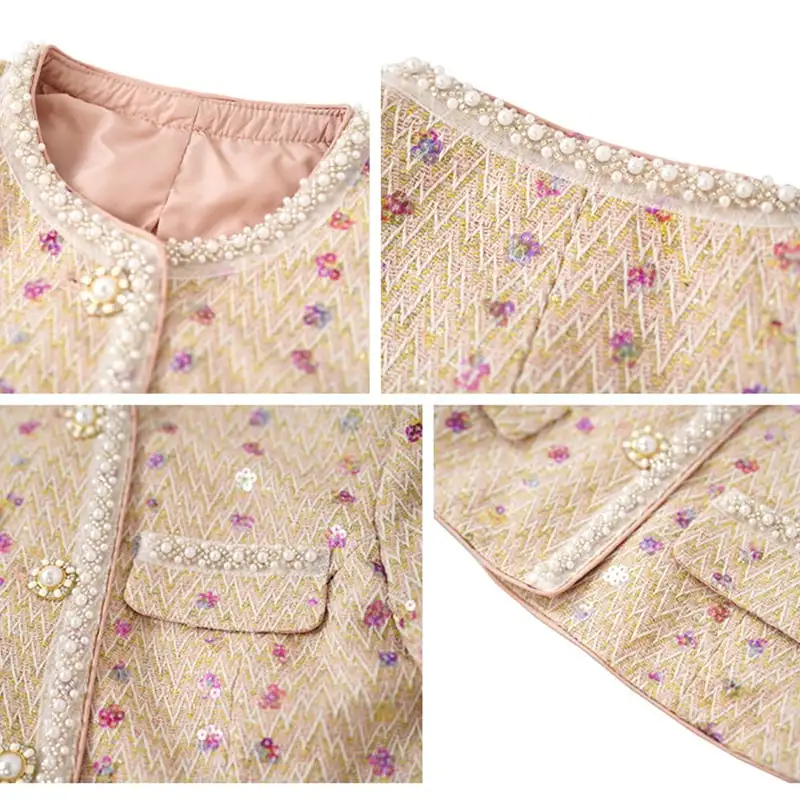 セットアップ デザイン感 ツイード フィッシュテール スパンコール トップス+スカート