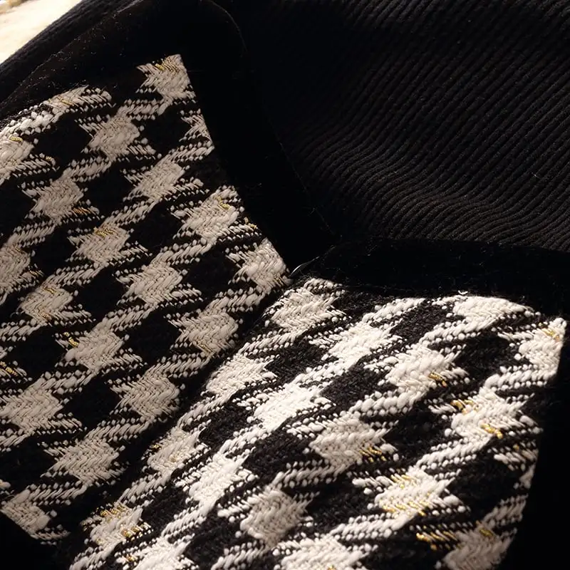 セットアップ 2点セット トップス+ベストワンピース 千鳥格子柄 通勤 ツイード ブラック