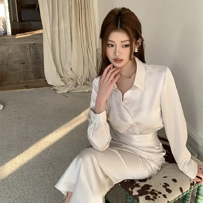 セットアップ トップス+スカート 気質溢れる 落ち感 長袖 ベージュ