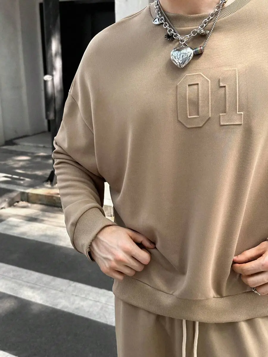 2点セット ニット カジュアル ルーズ 長袖スウェットシャツ   アンクル丈パンツ トラックスーツセット