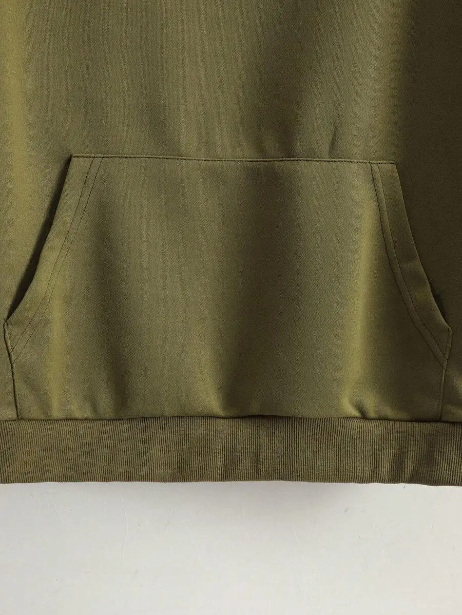 コントラストカラー ラウンドネック 長袖 ポケット付きスウェットシャツ　スウェットパンツ カジュアルスーツ 2点セット