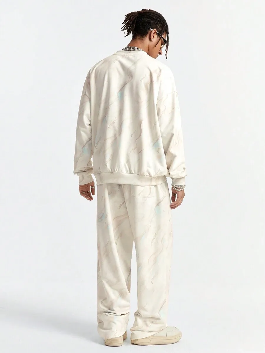 メンズ ルーズ ニット 長袖 スウェットシャツ セット