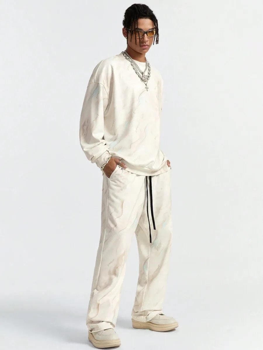 メンズ ルーズ ニット 長袖 スウェットシャツ セット