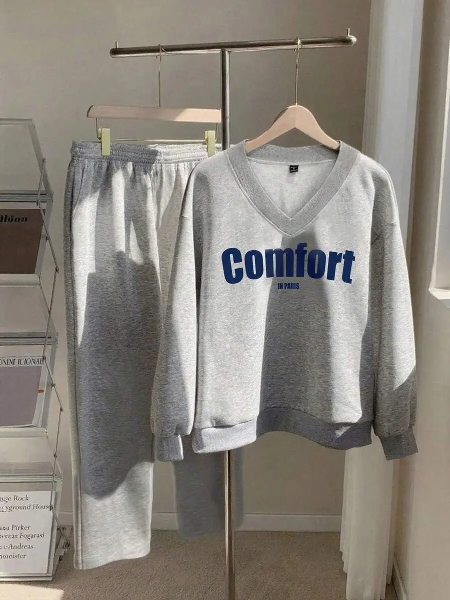 メンズ カジュアル Vネック ロング スリーブ スウェットシャツ スポーツパンツ セット