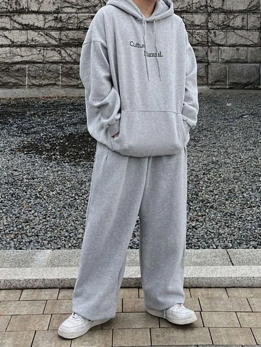 カジュアル プリントフーディー ルーズフィット スウェットシャツ スウェットパンツ 2点セット