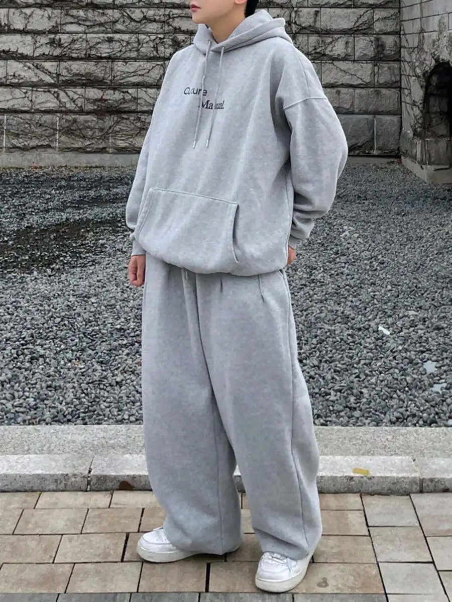 カジュアル プリントフーディー ルーズフィット スウェットシャツ スウェットパンツ 2点セット