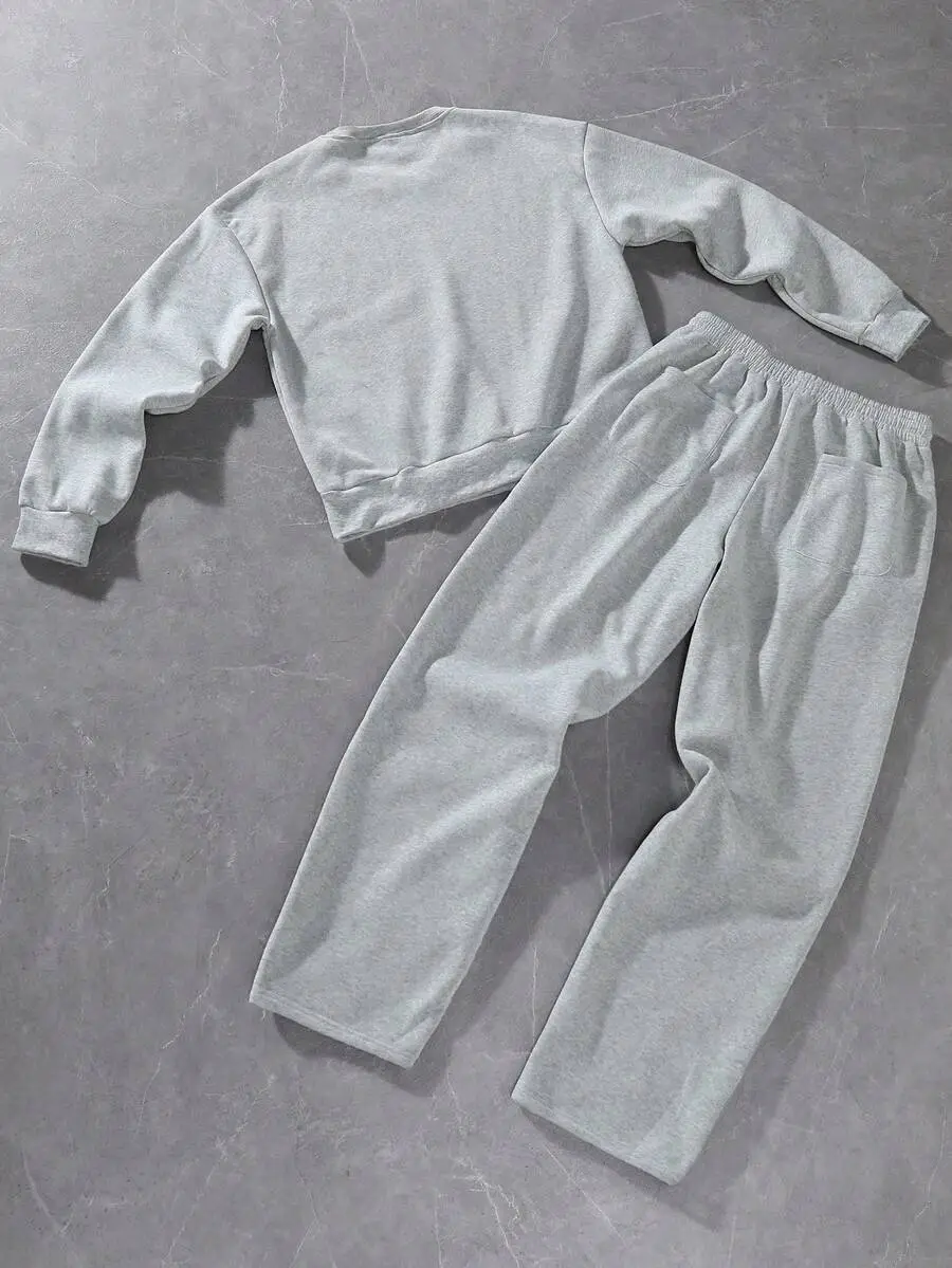 メンズ 無地 クルーネック 長袖 カジュアル スウェットシャツ  スウェットパンツ セット