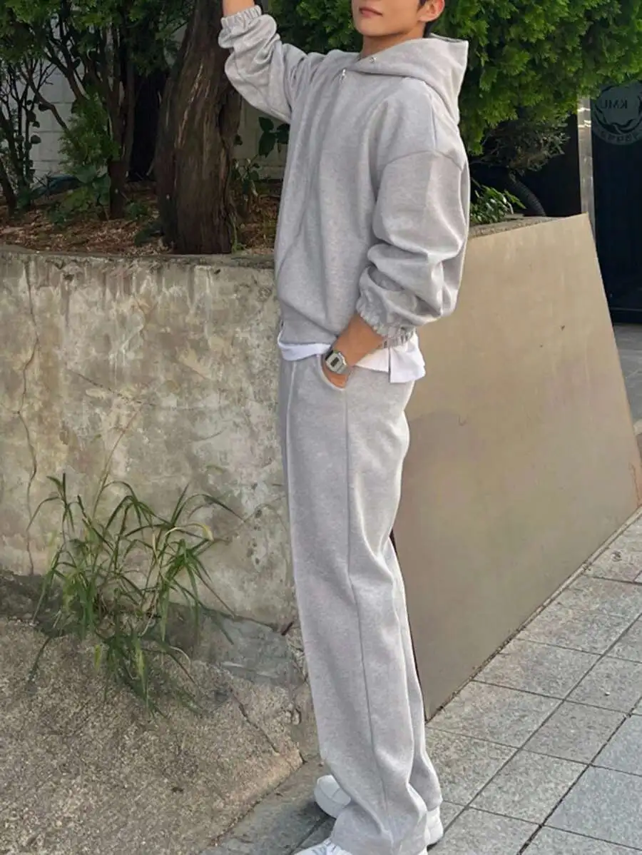 メンズ 無地 グレー パーカー スウェットシャツセット