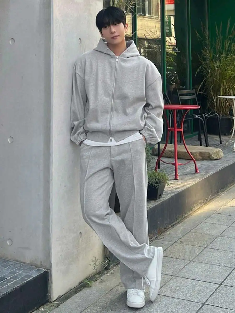 メンズ 無地 グレー パーカー スウェットシャツセット
