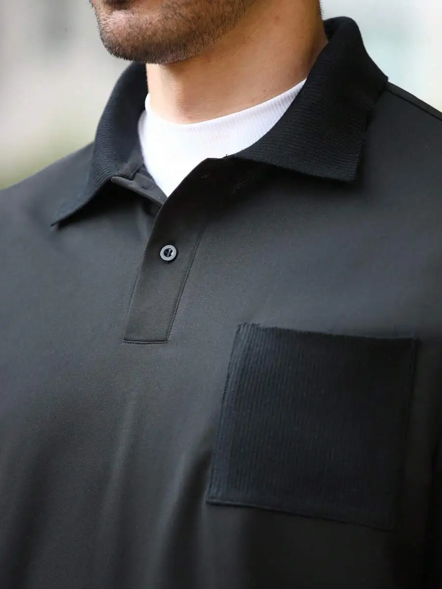 メンズ ブラック カジュアル ポロカラー 長袖 ポケット付き スウェットシャツ パンツ セット