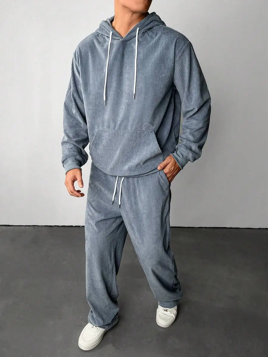 メンズ 無地 ポケット付き パーカー スウェットパンツ セット