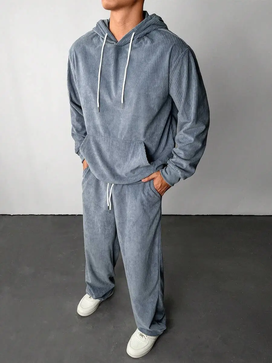 メンズ 無地 ポケット付き パーカー スウェットパンツ セット