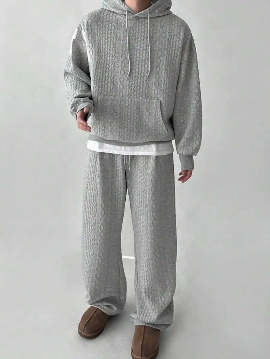 メンズ 無地 カジュアル グレー パーカー セット