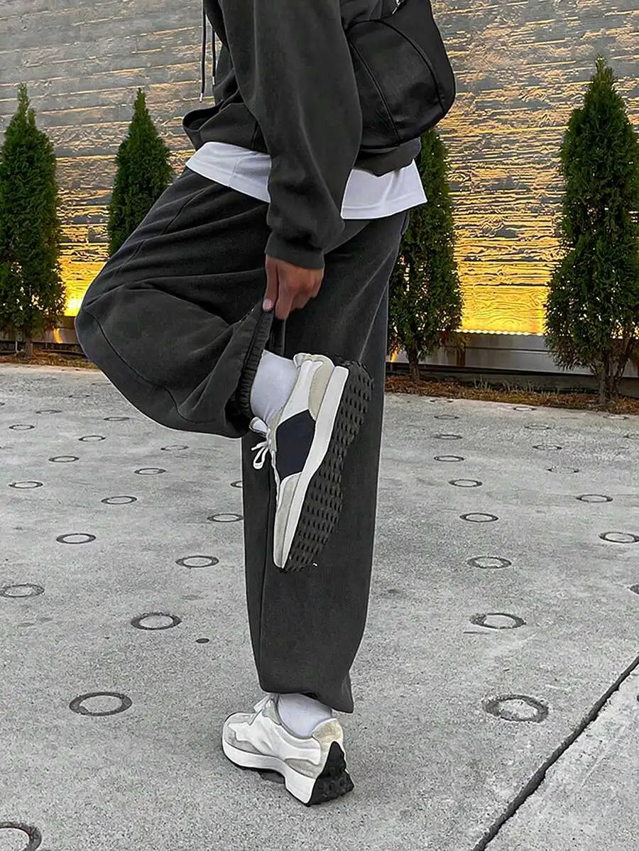 メンズ レター刺繍 パーカー セット ダークグレー