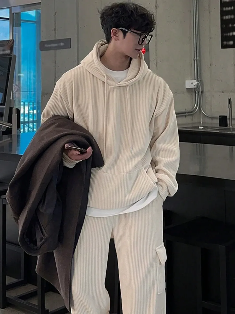 カジュアル 無地 コーデュロイ ドロップショルダー リラックスフィット パーカー  カーゴパンツ セット