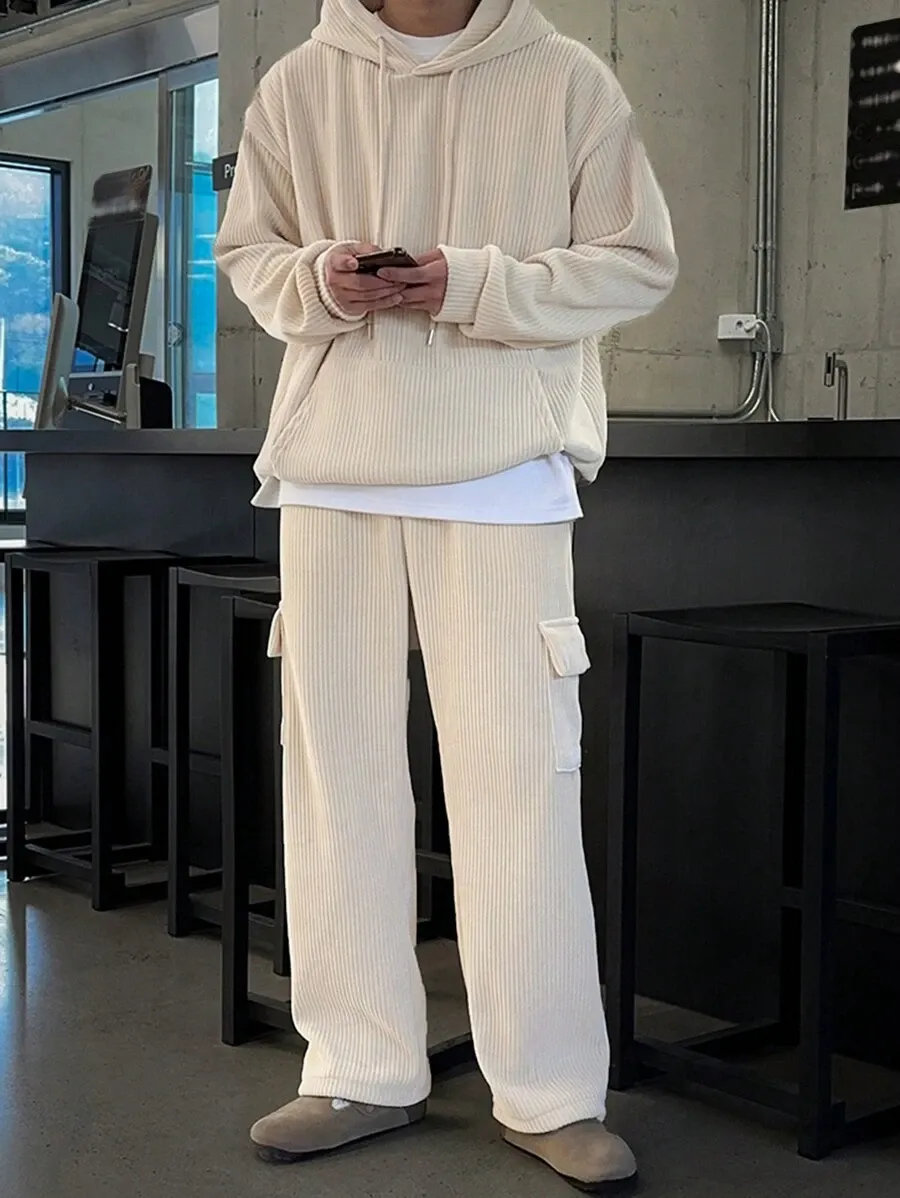 カジュアル 無地 コーデュロイ ドロップショルダー リラックスフィット パーカー  カーゴパンツ セット
