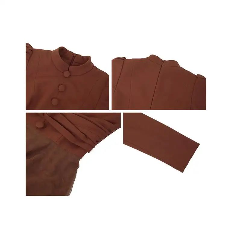 ワンピース レトロ メッシュ 長袖 ブラウン