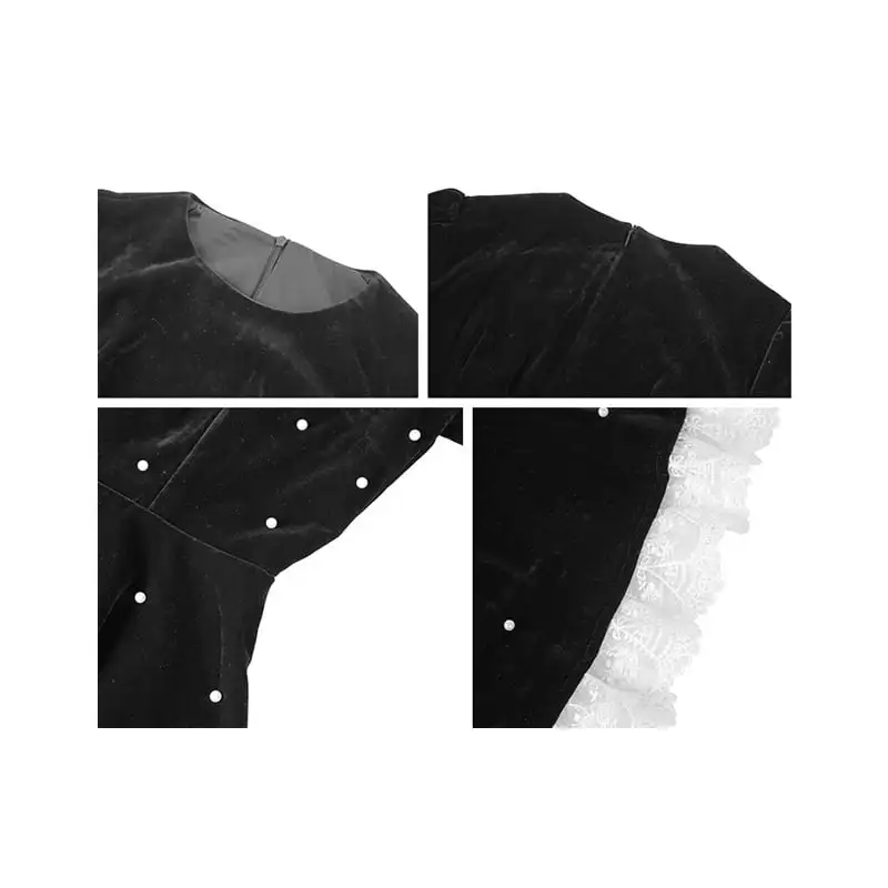 ワンピース ビロード 長袖 Aライン ブラック