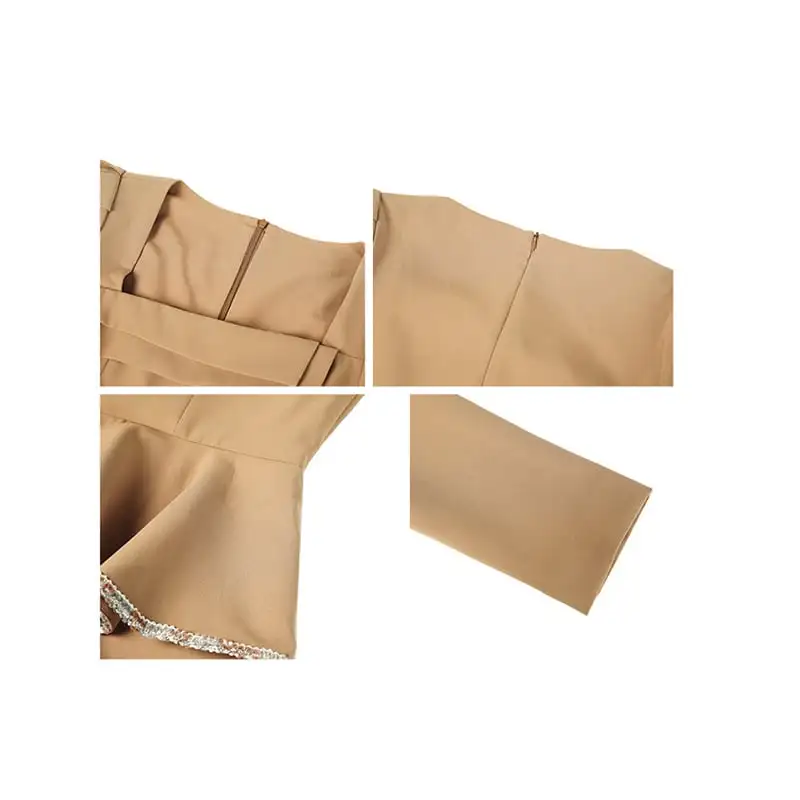 ワンピース OL/フォーマル スクエアネック ライトブラウン