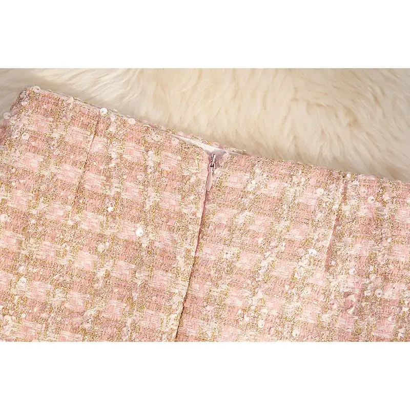 ボトムス スカート 3色展開 ミニスカート ツイード ハイウエスト スパンコール